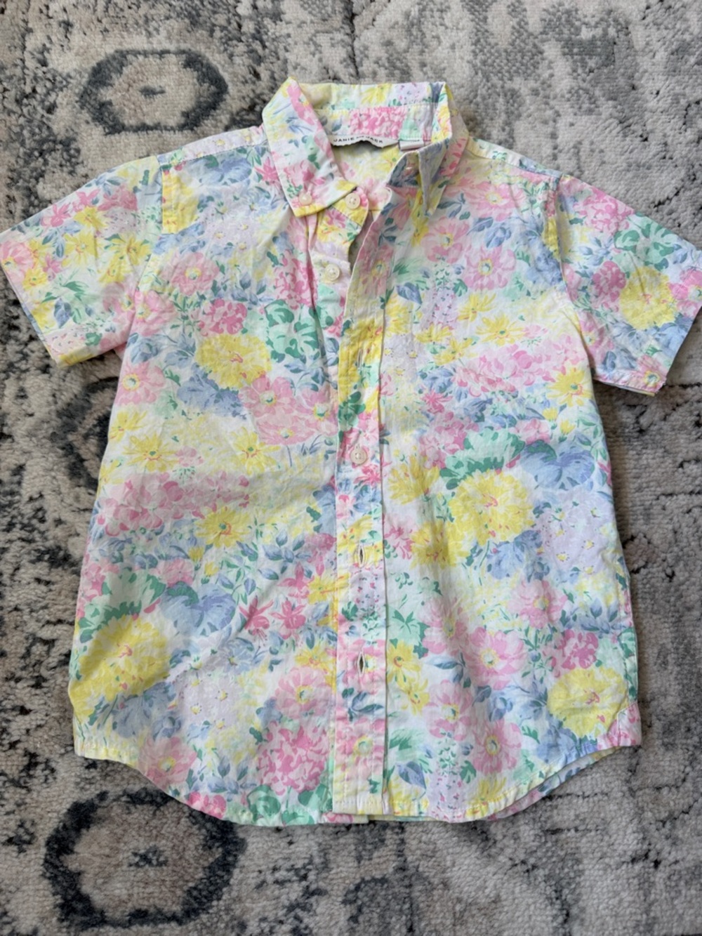 Janie and Jack Pastel Floral Short-Sleeve Button-Down Shirt - Pink, Yellow, Blue